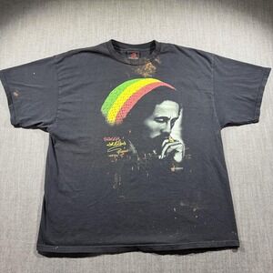 Vintage Bob Marley Shirt Mens 2XL Black Zion Rootswear Reggae Rasta Tee 2000s